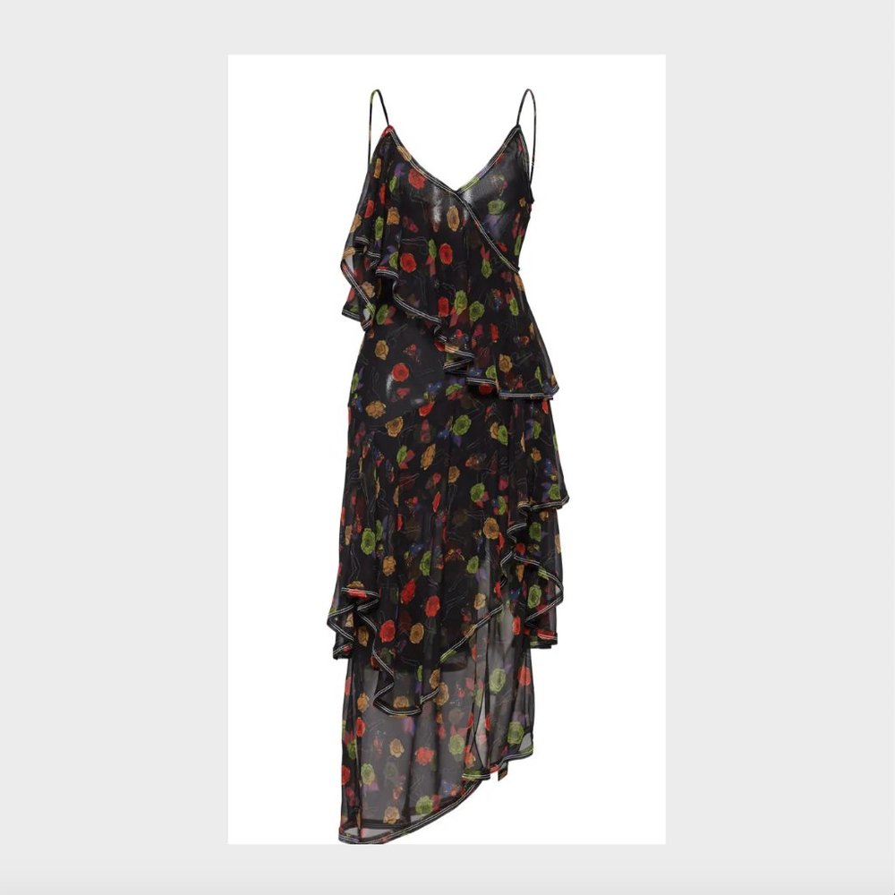 Jason Wu Black Silk Dress, Size 0, floral